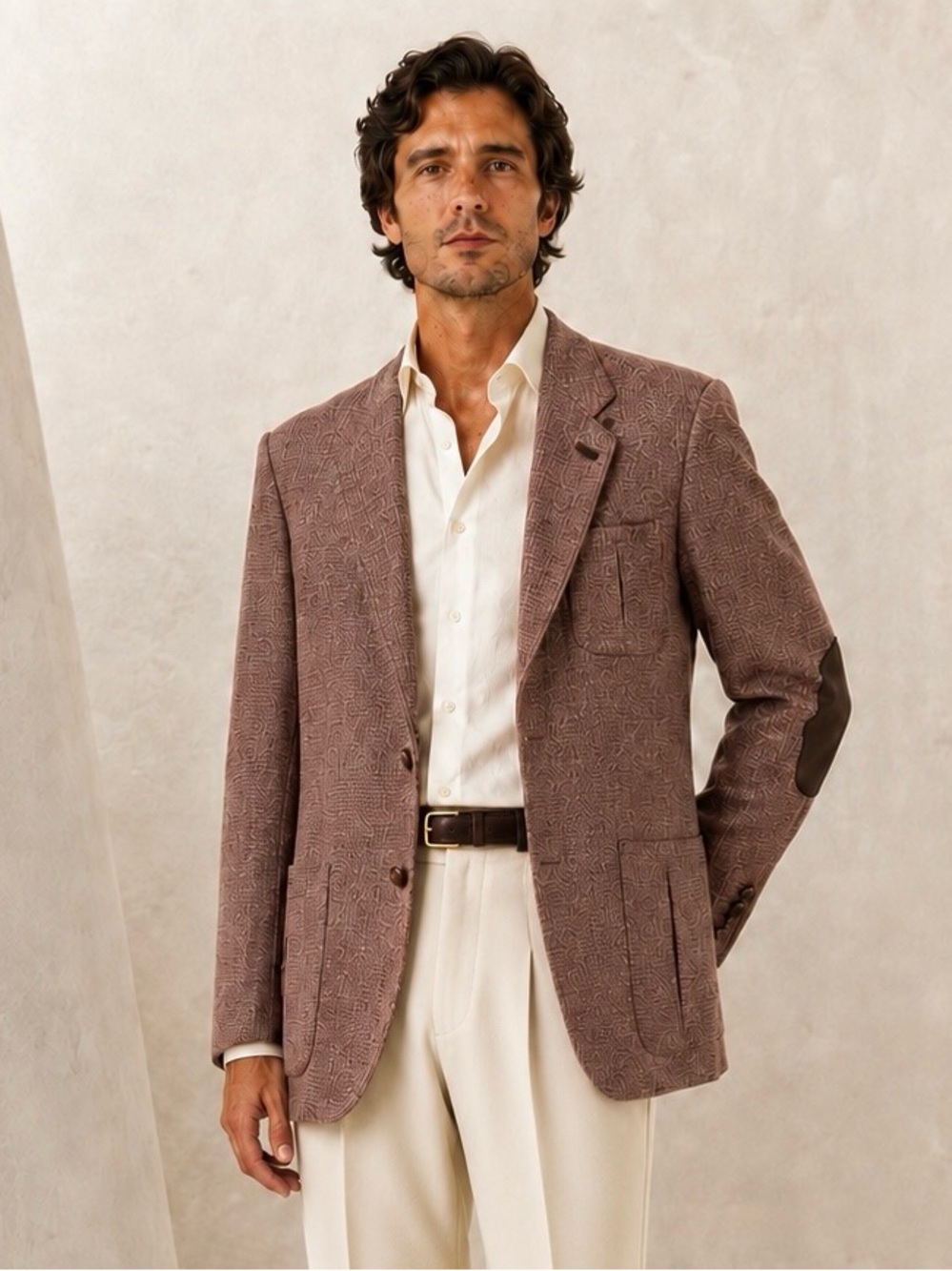 Vintage 70s Men’s Rosewood Wool Tweed Elbow Patch Blazer Sz 40S